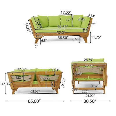 Expandable Teak Daybed with Light Green Cushions