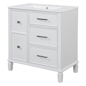 Dexmalle White 30 Inch Bathroom Vanity with Flip-Out Drawer Design for Plumbing - 1 of 4