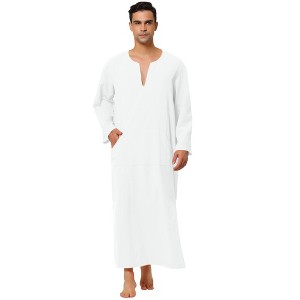 Lars Amadeus Men's Cotton V-Neck Side Split Long Night Gown with Pocket - 1 of 4