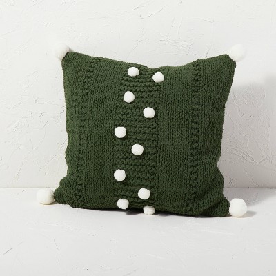 Sweater Knit Square Throw Pillow with Pom Poms - Opalhouse™ designed with Jungalow™