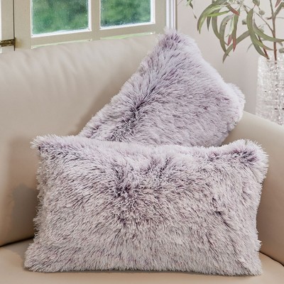 Cheer Collection Super Soft Shaggy Long Hair Throw Pillows Set Of 2 Purple Ombre 12 X 20 Target