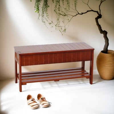 NicBex 35.5" Shoe Bench,Modern Ottoman with Storage Space and Open Shelf for Living Room,Entryway