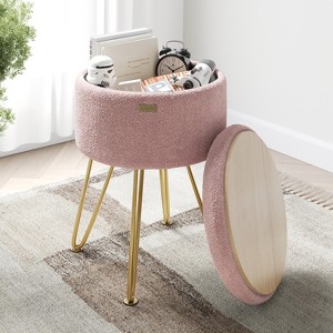 StorageBud Round Ottoman with Storage, Boucle Storage Ottoman, Modern Foot Stool Ottoman for Living Room and Bedroom - 1 of 4