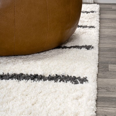 Alaro White and Gray Striped Shag Area Rug
