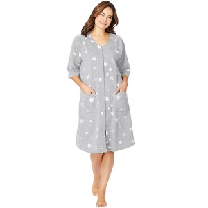 Dreams & Co. Women's Plus Size Short French Terry Zip-Front Robe - 1 of 4