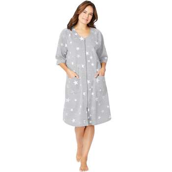 Dreams & Co. Women's Plus Size Short French Terry Zip-Front Robe
