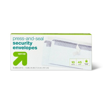 45ct 4"x9.5" Press and Seal Security Envelopes White - up&up™: Self-Seal Mailing, Business, Letter, Size 10