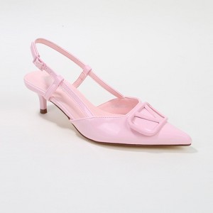 Berness Women's Clementine Glossy Slingback Kitten Heels with Sculped Buckle - 1 of 4