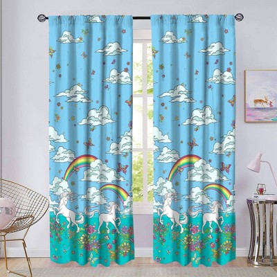 Photo 1 of 48x84 Rainbow Unicorn Window Panel Pair Curtains Light Blue - Kidz Mix