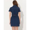 Allegra K Women's Collar Roll Up Short Sleeve Belted Button-Up Denim Shirt Dresses - 4 of 4