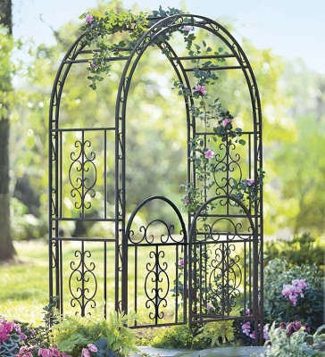 Plow & Hearth - Montebello Decorative Garden Arbor Trellis With Gate ...