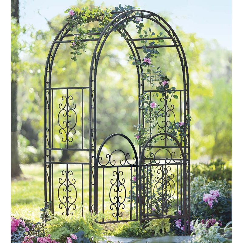 Plow & Hearth - Montebello Decorative Garden Arbor Trellis with Gate & Beautiful Scrollwork Design, 1 of 7
