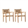 SKRAN Honey Wood Dining Chair, Set of 2 Stackable Chairs with Slatted back wicker strapped back and seat for patio Poolside & Garden, Light Brown - 2 of 4