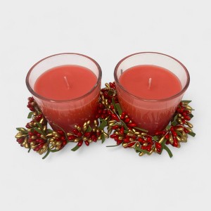 2-Pack Christmas Candle Set - Winter Holiday  7.76 oz Glass Votive Candles with Decorative Wreath Accents, Christmas Gift Set for Home Decor - 1 of 4