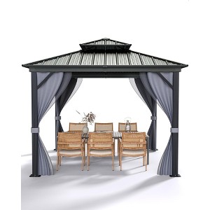 Outdoor Gazebo, Heavy Duty Hardtop Gazebo with Aluminum Frame, Double Roof Canopy, Curtains and Netting, Pergolas for Patios, Garden, Lawns - 1 of 4