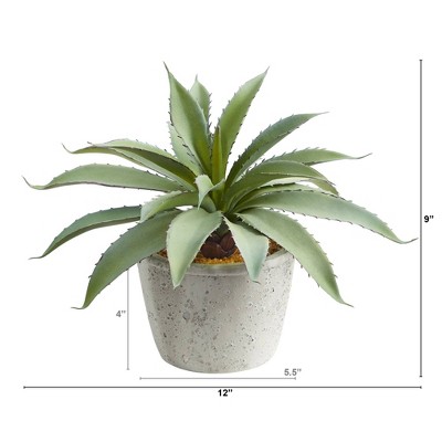 9-Inch Faux Aloe Succulent in Weathered Pot