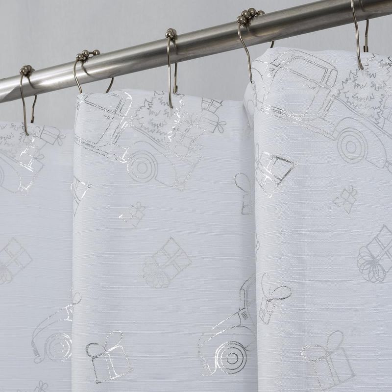 RT Designers Collection Christmas Trucks Foil Shower Curtain 70" x 72" White/Silver, 2 of 5