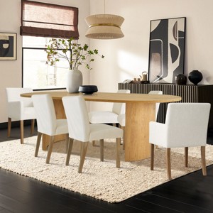 7-Piece Oval Dining Table Set, 79” Wood Pedestal Table with 4 Upholstered Armless Chairs & 2 Armchairs, Modern Dining Room Furniture-Maison Boucle - 1 of 4