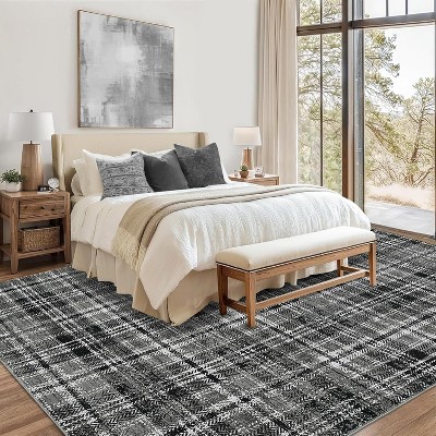 Nasitip Washable Rug-Modern Plaid Area Rug Non Slip Soft Rugs-Low Pile Foldable Floor Cover Accent Carpet