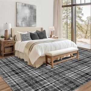 Nasitip Washable Rug-Modern Plaid Area Rug Non Slip Soft Rugs-Low Pile Foldable Floor Cover Accent Carpet - 1 of 4