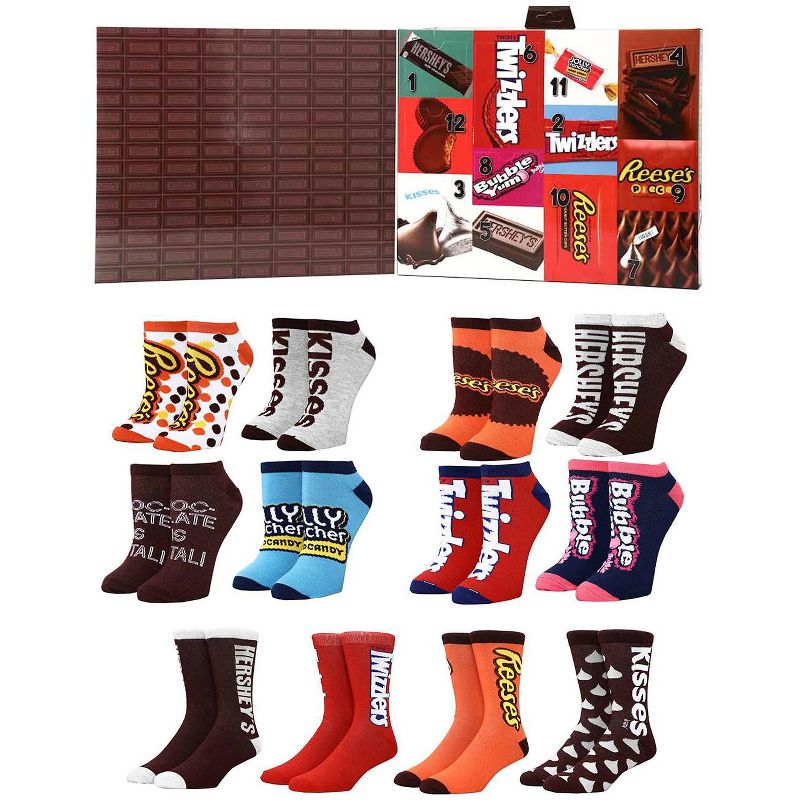 Bioworld Hershey's Men's 12 Delicious Days of Socks Crew and Ankle Adult Box Set Multicoloured, 1 of 8