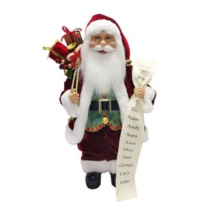 Season's Designs 16" Red & White Standing Santa Figurine with Name List & Gift Bag Christmas Decor for Indoor Use, Perfect for Mantel and Tabletop - 1 of 1