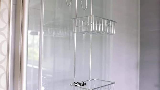 Bamodi 27" x 8" Stainless Steel Hanging Shower Caddy Shelf with Hooks - 2 Tier - Silver, 2 of 7, play video