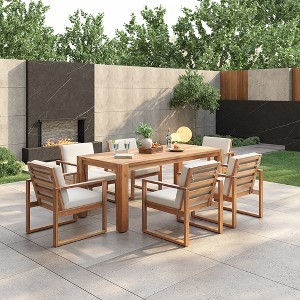 Whisen Outdoor Patio Dining Set for 6 with Removable Cushion, Outdoor Furniture Set with Umbrella Hole - 1 of 4