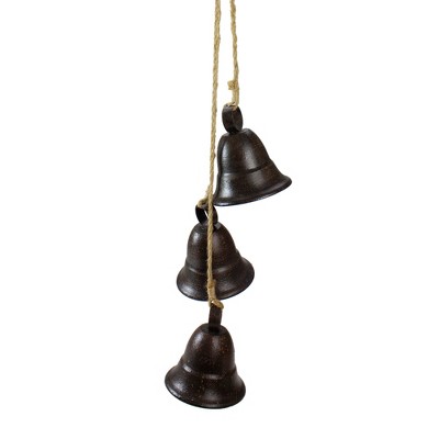 Melrose Set of 3 Antique Bronze Bells in Twine Christmas Decoration 14.75"