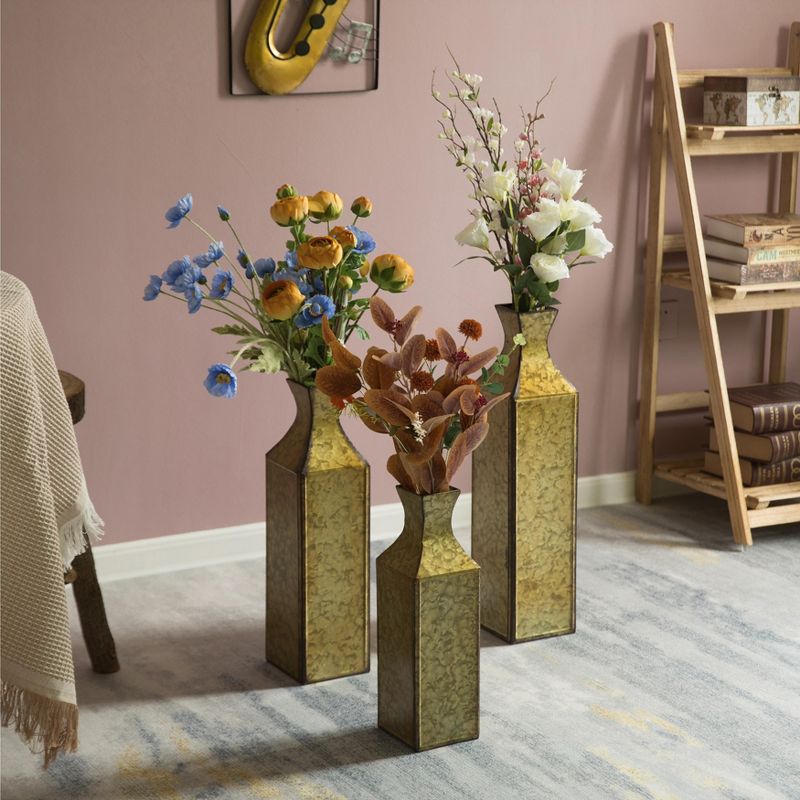 Uniquewise Decorative Antique Style Metal Bottle Shape Gold Floor Vase for Entryway, Living Room or Dining Room, Centerpiece, Elegant Statement Piece, 3 of 8