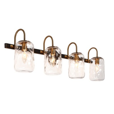 LNC Erharting 32-in 4-Lights Brushed Black and Polished Gold Mason Jar Modern/Contemporary Bathroom Vanity Lights