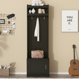 LOVMOR Minimalist Slim Hall Tree with Cabinet & 6 Hanging Hooks - 1 of 4
