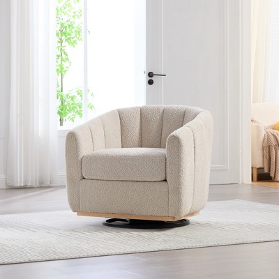 Hrinhom 32.3"W 360°Chenille Swivel Chair,Tufted Pumpkin-Shape Armchair