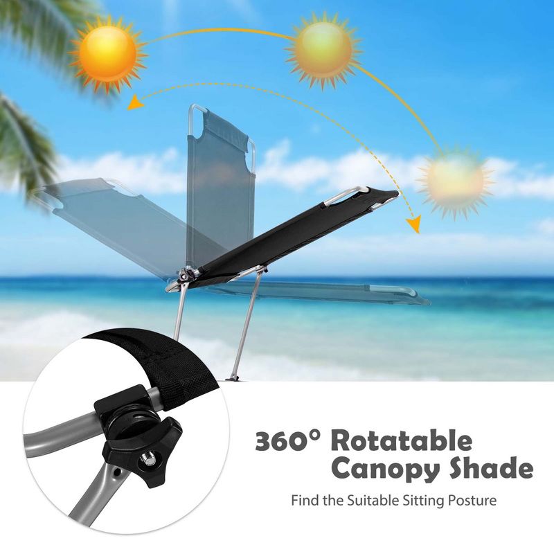 Costway 2 PCS Foldable Sun Shading Lounge Chair Adjustable Beach Sunbathing Recliner Black, 5 of 11
