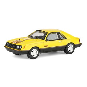 GreenLight 1/64 1979 Ford Mustang Cobra Fastback, Bright Yellow with Cobra Graphics & Stripes, Muscle Series 30 13370-C - 1 of 4