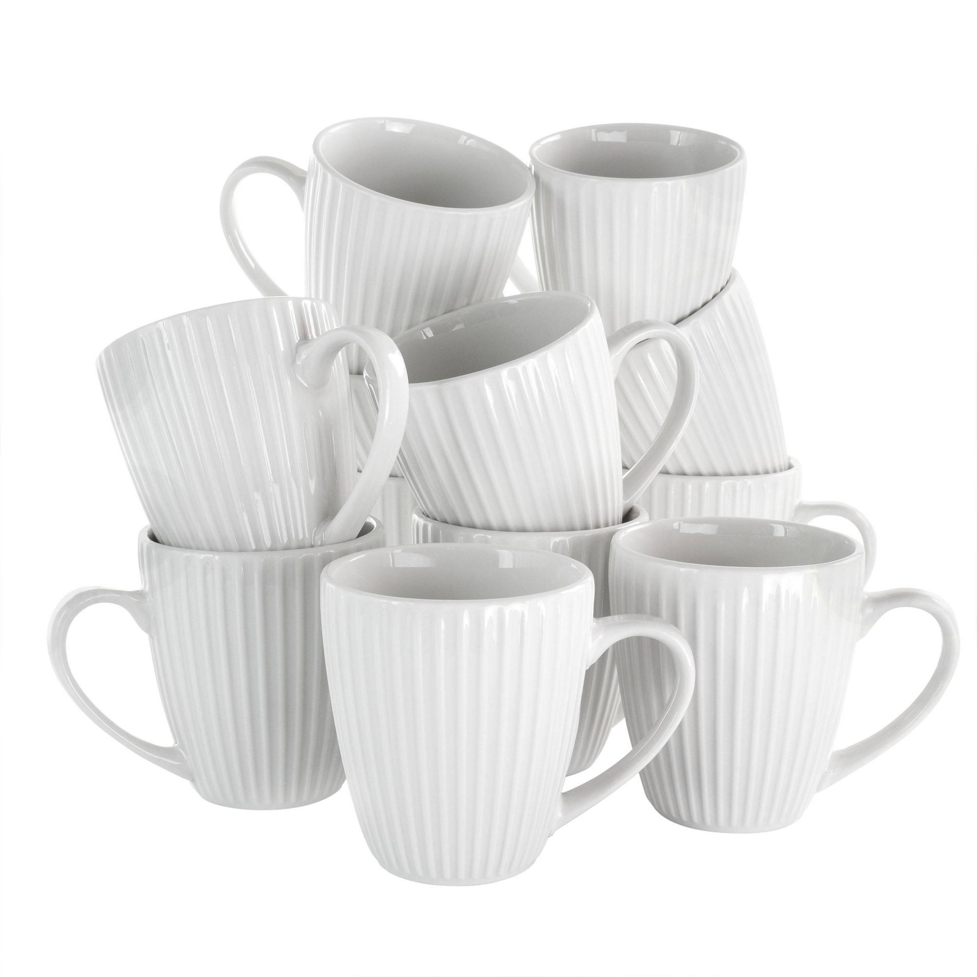 8oz 12pk Porcelain Elle Mug Set White - Elama: Microwave & Dishwasher Safe, Service for 12, Hot or Cold Beverages