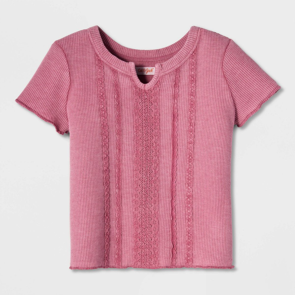 Girls' Short Sleeve Fitted Lace Trim Waffle Knit T-Shirt - Cat & Jack™ - thumbnail 8