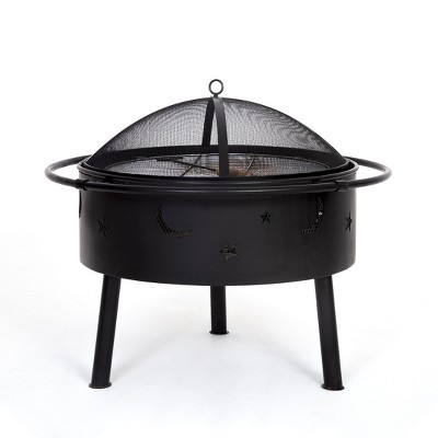 WestinTrends Star & Moon Bonfire Round Steel Wood Burning Patio Fire Pit