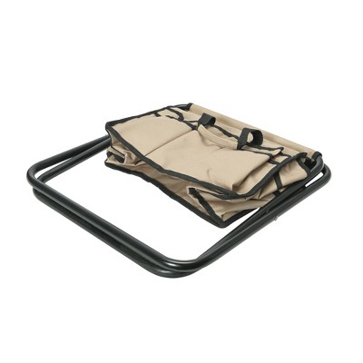 Tan Canvas and Steel Collapsible Utility Stool with Pockets