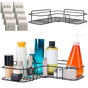 iNova"2Pcs Corner Shower Caddy Shelves Wall Mounted with 8Pcs Adhesive Hooks for Bathroom Storage"Black - 1 of 4