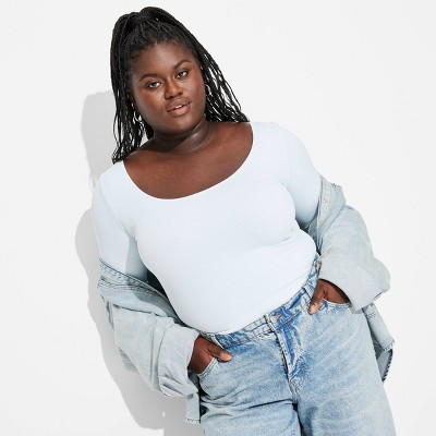 Women's Long Sleeve Seamless Double Scoop Neck Top - Wild Fable™