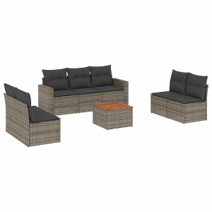vidaXL Patio Sofa Set with Cushions Outdoor Furniture 8 Piece Poly Rattan - Gray - 1 of 4