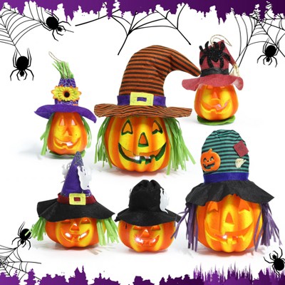 6 Pcs Light Up Pumpkins Halloween Decorations ,Lanterns Decor LED Home Large Trick Or Treat Bucket