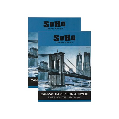 Soho Urban Artist 2 Pack 8x8 Canvas Pad For Acrylic Painting  (110lb/180gsm), 20 Sheets Textured Surface and Bleed Proof - White