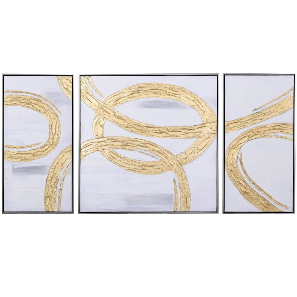 Photos - Wallpaper Set of 3 Abstract Gold Circles Triptych Embellished Oil on Canvas Wall Art