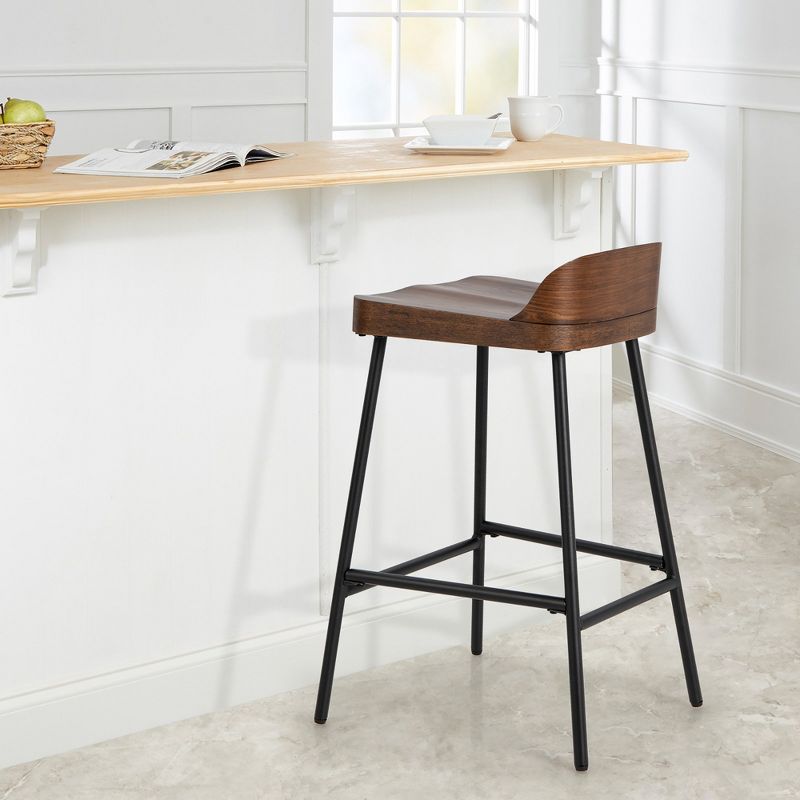 Costway Industrial 24.5'' Bar Stool Counter Height Saddle Seat Kitchen Stool w/ Low Back, 2 of 10