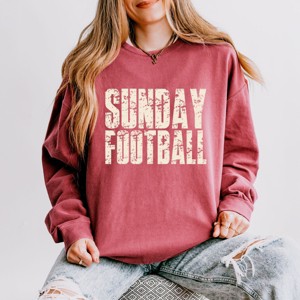 Sunday Football Block Distressed - Women's Lightweight Garment Dyed Sweatshirt - 1 of 3