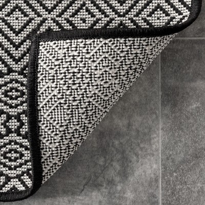 Black Geometric Washable Indoor/Outdoor Area Rug