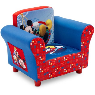 Mickey Mouse Blue and Red Velvet Kids Chair with Wood Frame