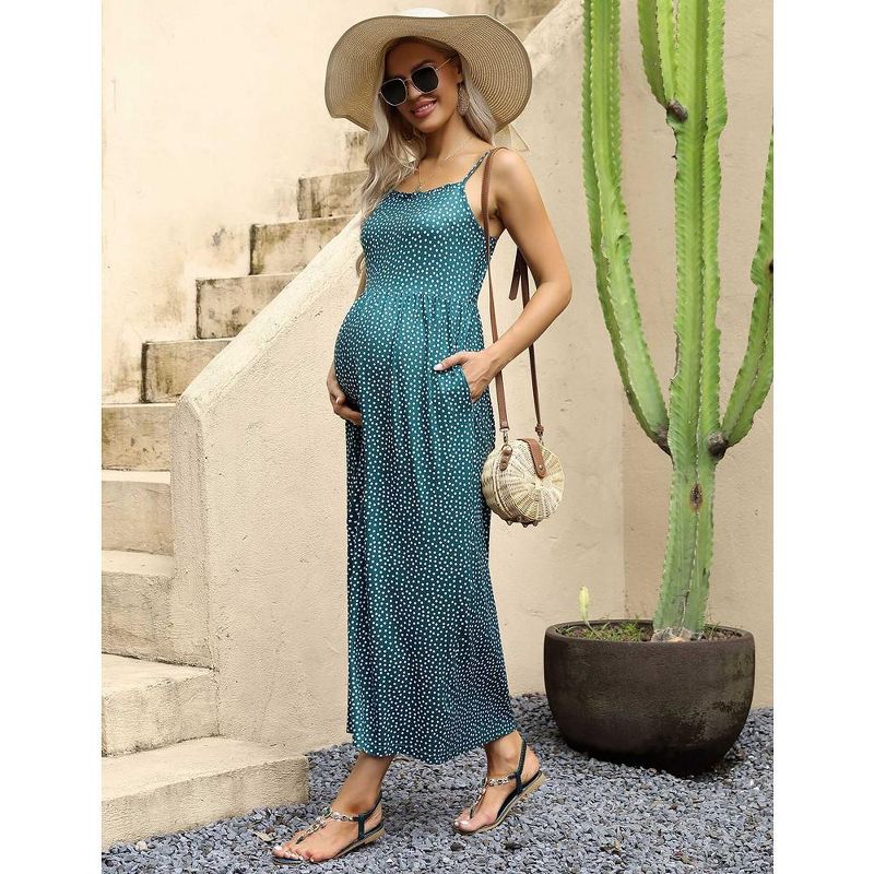 Women's Sleeveless Maternity Dress Spaghetti Strap Summer Casual Maxi Dress for Baby Shower or Daily Wear, 3 of 8